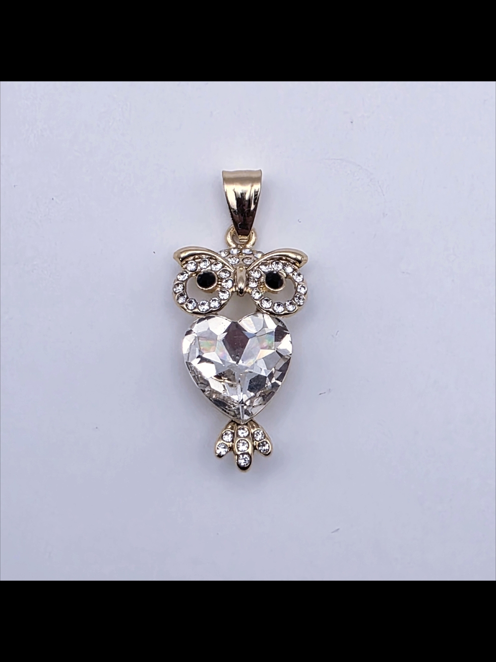 Gold Crystal Owl Heart Pendant Necklace - Clear